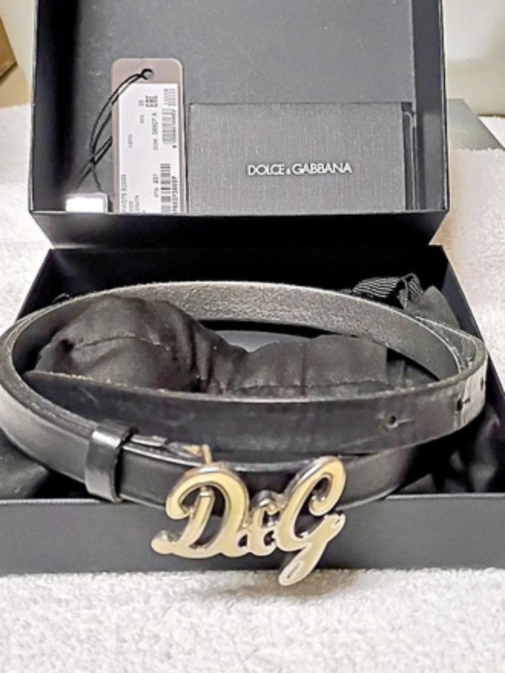 Dolce & Gabbana D&G Logo Plaque Skinny Leather Belt - Picture 3 of 6